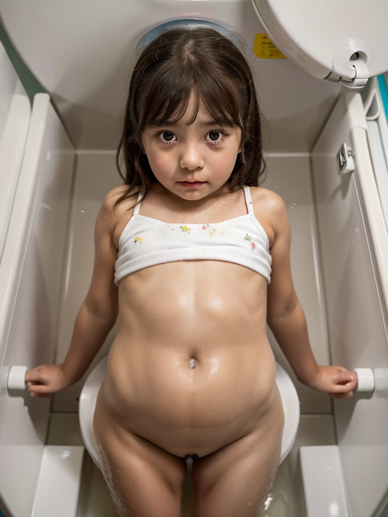  girl in poo, first grader, toilet, looking at my stomach, masterpiece, best quality,8k,ultra detailed,high resolution,an extremely delicate and beautiful,hyper detail