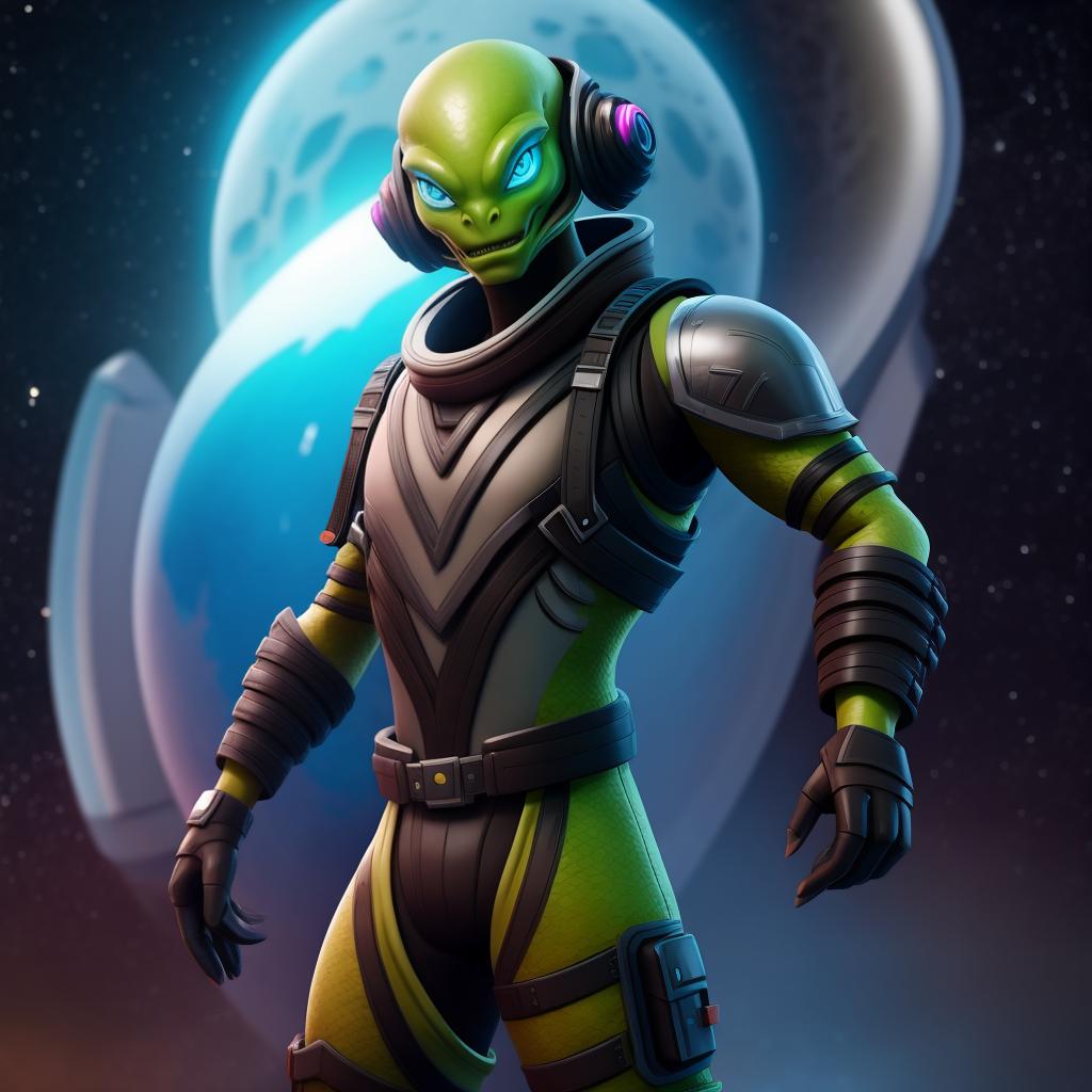  Evil alien commander (Fortnite), full body, alien space suit, open eyes, masterpiece, 4k, fine details,