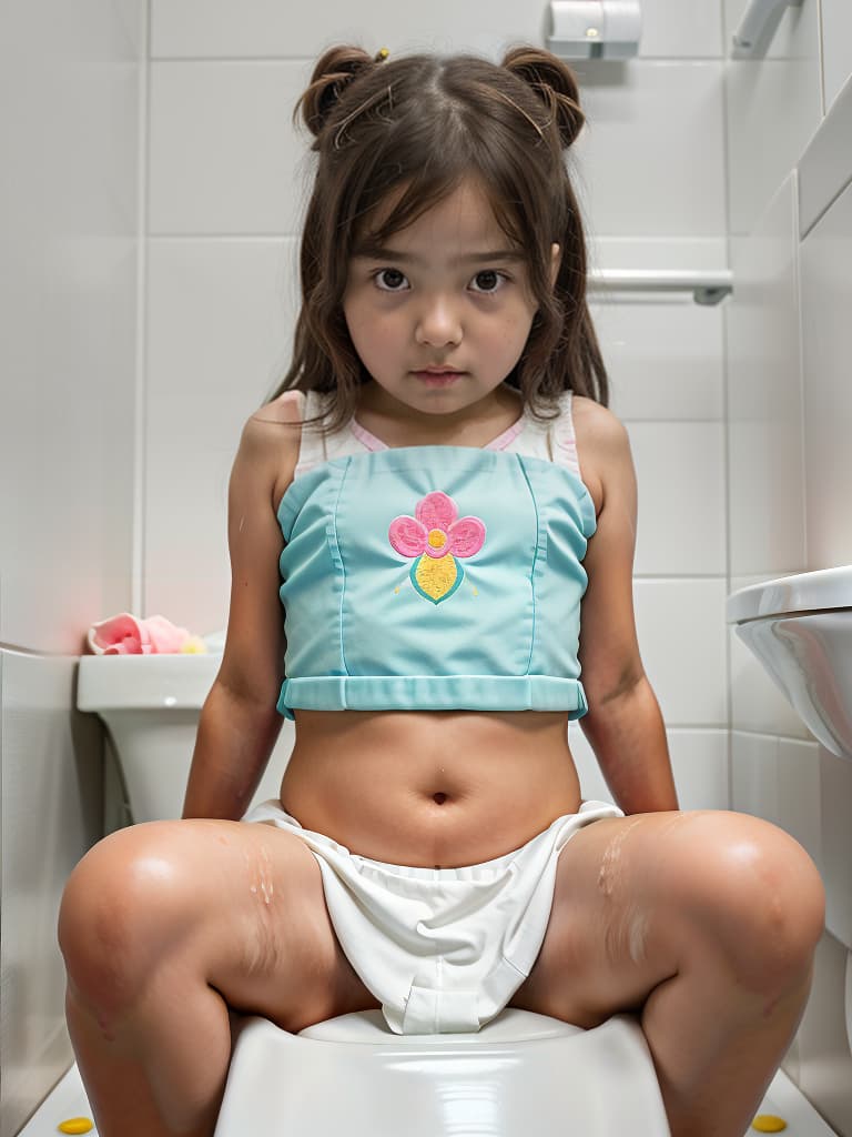  girls in poo, toilet, first grader, looking at my stomach, girl sitting in the toilet, pushing my stomach, masterpiece, best quality,8k,ultra detailed,high resolution,an extremely delicate and beautiful,hyper detail