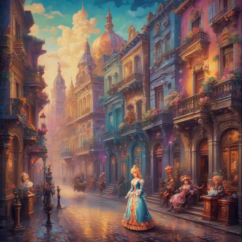  retro game art rococo, oil, canvas, high quality image, city madwoman . 16 bit, vibrant colors, pixelated, nostalgic, charming, fun