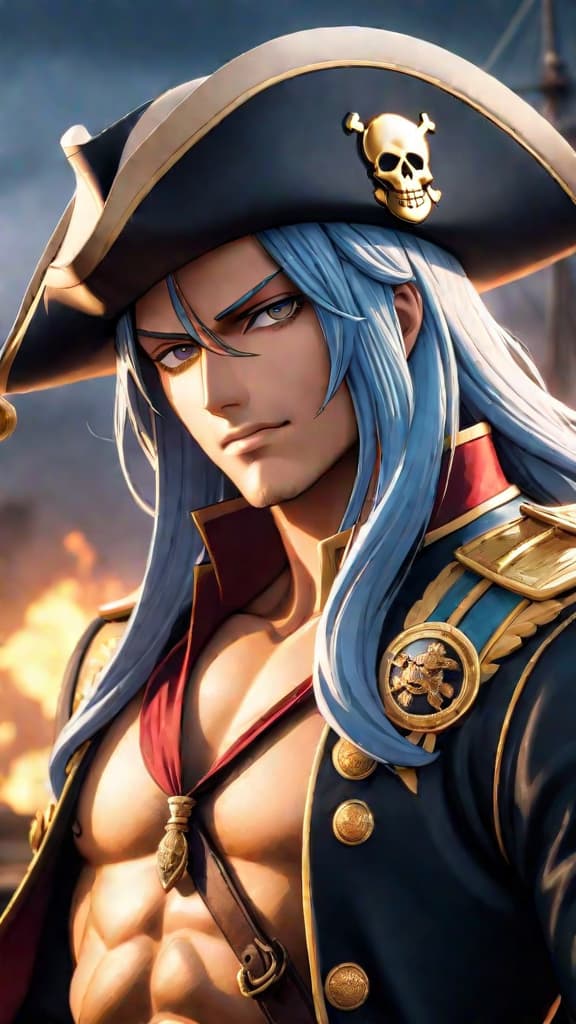  anime art: gol d. roger, the pirate king, exuding unmatched conqueror's haki power in one piece world. hyperrealistic, full body, detailed clothing, highly detailed, cinematic lighting, stunningly beautiful, intricate, sharp focus, f/1. 8, 85mm, (centered image composition), (professionally color graded), ((bright soft diffused light)), volumetric fog, trending on instagram, trending on tumblr, HDR 4K, 8K