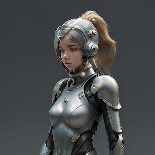  girl, humanity, wearing headphones and biological armor with an outer shell and fully enclosed helmet (solo: 1.5), dynamic, top quality, masterpiece, c4d, ponytail.