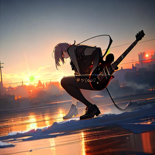  (Master Guitarist ), anime, highly detailed, 4k, high quality, trending on art station hyperrealistic, full body, detailed clothing, highly detailed, cinematic lighting, stunningly beautiful, intricate, sharp focus, f/1. 8, 85mm, (centered image composition), (professionally color graded), ((bright soft diffused light)), volumetric fog, trending on instagram, trending on tumblr, HDR 4K, 8K