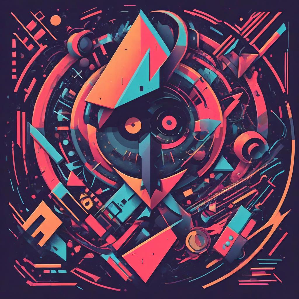  constructivist style image for music in the genre of breakcore in gloomy style. . geometric shapes, bold colors, dynamic composition, propaganda art style