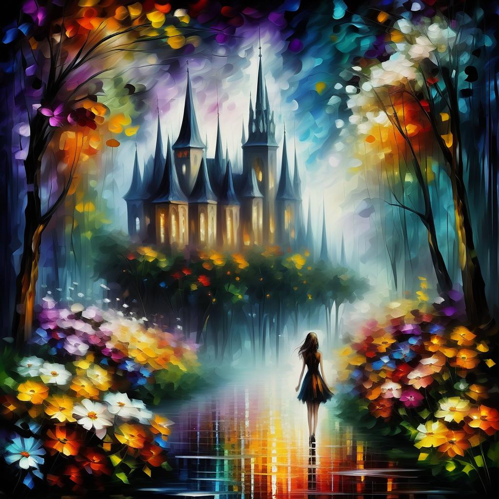  (style of leonid afremov:1.5), fantasy world with pixies and flowers, magic houseepic realism, anime features, dark fantasy, abstract horror, desaturated color palette, gothic and renaissance aesthetic,