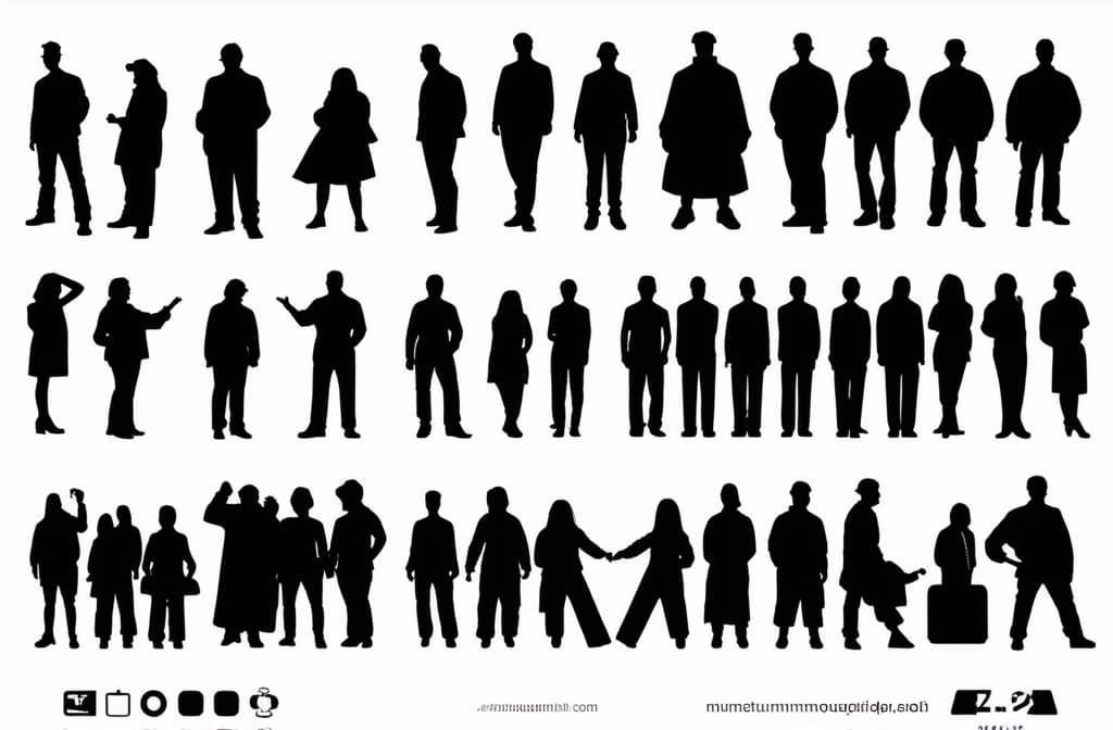  vector, isolated, set of people silhouettes, flat style ar 3:2 {prompt}, maximum details