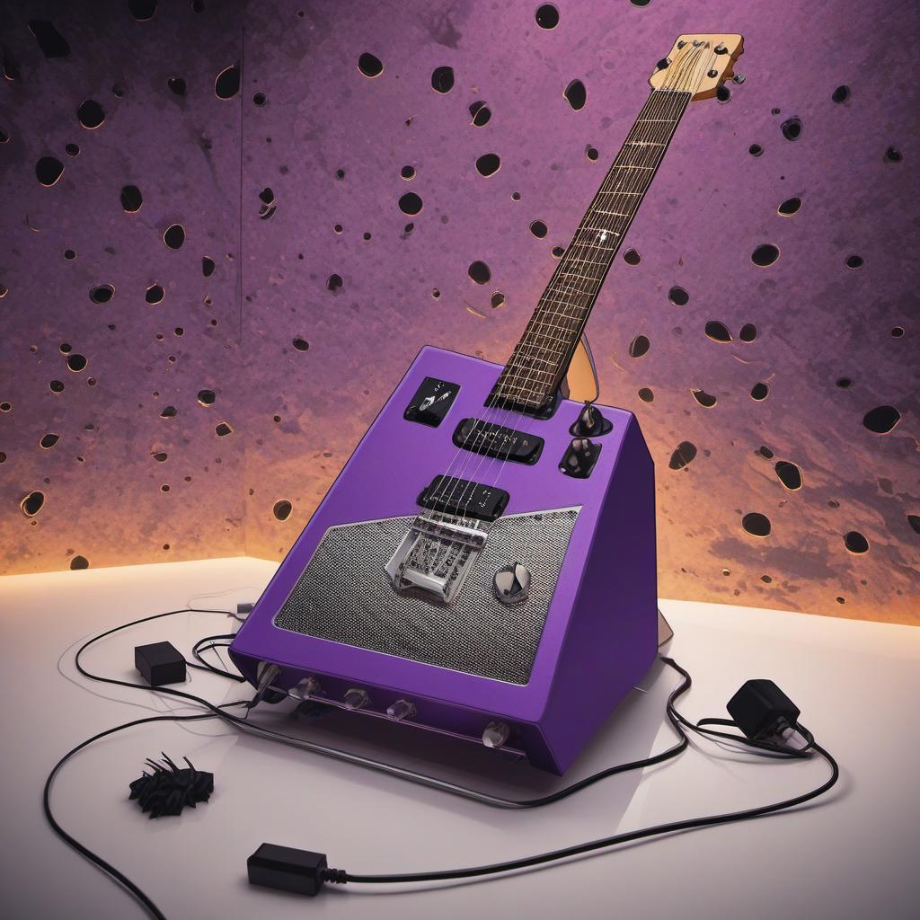  un home studio de production de musique violet avec une guitare électrique et un amplificateur, comic style, manga and manhwa style, painting style