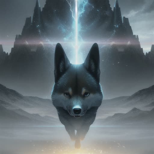  shiba. Thunder. extraterrestrial being with intricate biological features and ethereal beauty, portrayed in a cinematic style with dramatic lighting and atmospheric effects, set against the backdrop of an alien landscape shrouded in mystery and wonder, 3D rendering, using Blender with realistic textures and lighting effects 878k