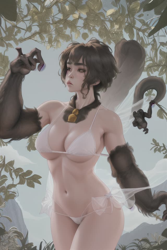  Super detail,8k,high res,absurd,employed,detailed,delicate composition,cinematic angles,bold composition,detailed,((animal photo)){{no people:1.4}}(gorilla in 👙:1.4){negligee wearing,👙 wearing,muscular gorilla},top quality,masterpiece,
