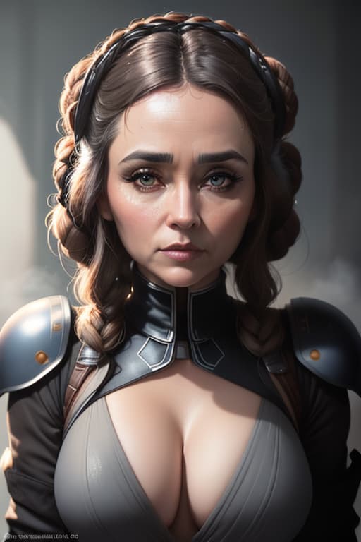  ((best quality)), ((masterpiece)), (detailed), beautiful face, princess Leia, (defiance512:1.2), big eyes, heavy black iron armor, detailed helmet, intense gaze, battle ready, contrasting soft skin, (lighting:1.2), close up portrait, 4:3 aspect ratio. hyperrealistic, full body, detailed clothing, highly detailed, cinematic lighting, stunningly beautiful, intricate, sharp focus, f/1. 8, 85mm, (centered image composition), (professionally color graded), ((bright soft diffused light)), volumetric fog, trending on instagram, trending on tumblr, HDR 4K, 8K