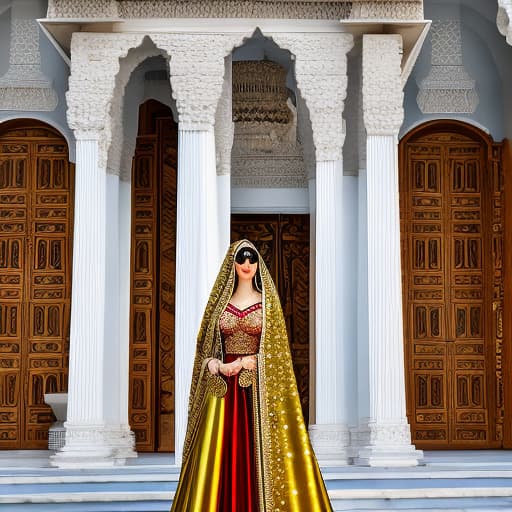 portrait+ style hot russian girl enter in the palace of akbar only wearing bras hyperrealistic, full body, detailed clothing, highly detailed, cinematic lighting, stunningly beautiful, intricate, sharp focus, f/1. 8, 85mm, (centered image composition), (professionally color graded), ((bright soft diffused light)), volumetric fog, trending on instagram, trending on tumblr, HDR 4K, 8K