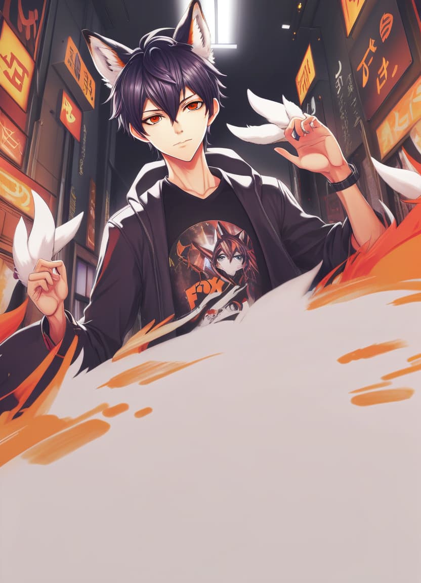  anime artwork make him fox ears . anime style, key visual, vibrant, studio anime, highly detailed