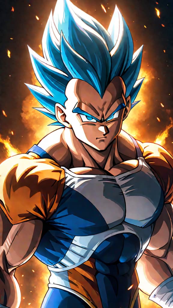  vegeta from dragon ball z breaks his limits to achieve ultra instinct with fierce pride. hyperrealistic, full body, detailed clothing, highly detailed, cinematic lighting, stunningly beautiful, intricate, sharp focus, f/1. 8, 85mm, (centered image composition), (professionally color graded), ((bright soft diffused light)), volumetric fog, trending on instagram, trending on tumblr, HDR 4K, 8K