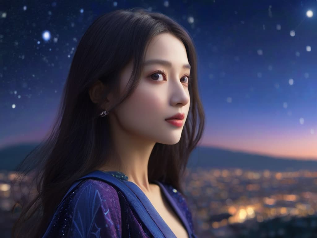  one girl, beautiful face, beautiful eyes,smiling, starry sky background, bestquality, master piece, award winning, professional, highly detailed, masterpiece