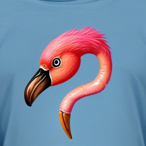  Humanoid flamingo, small beak. Fit body. wearing blue shirt, smoking cigar