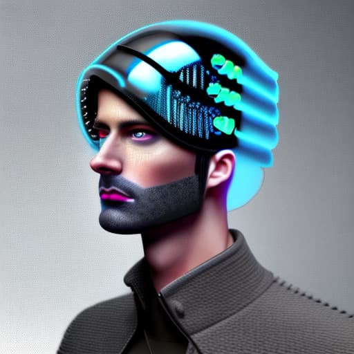 wa-vy style A whirlwind inside the metaverse, guy, male, man, hologram, half body, neurochip, android, cyborg, cyberpunk face, by loish, d & d, fantasy, intricate, elegant, highly detailed, colorful, digital painting, artstation, concept art