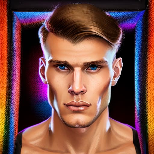 portrait+ style Russian LGBT queer fitness model blonde hunk dude face