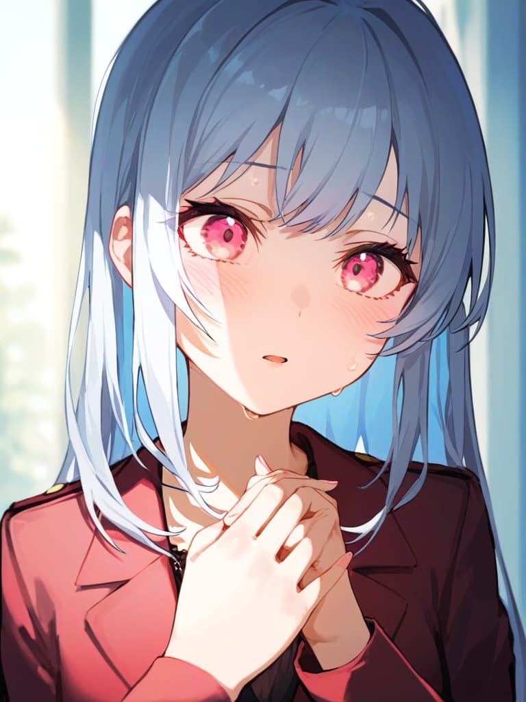  ((white hair,pink eyes,blushing and sweating,confession,confession scene,girl confessing,love,holding hands,shy,uniform,girly,pure,straight hair))、ultra detailed,best shadow,cute and beautiful face,(masterpiece:1.2),(best quality:1.2),detailed background,high contrast,(best illumination,an extremely delicate and beautiful),((cinematic light)),hyper detail,dramatic light,intricate details,8k,anime,very aesthetic