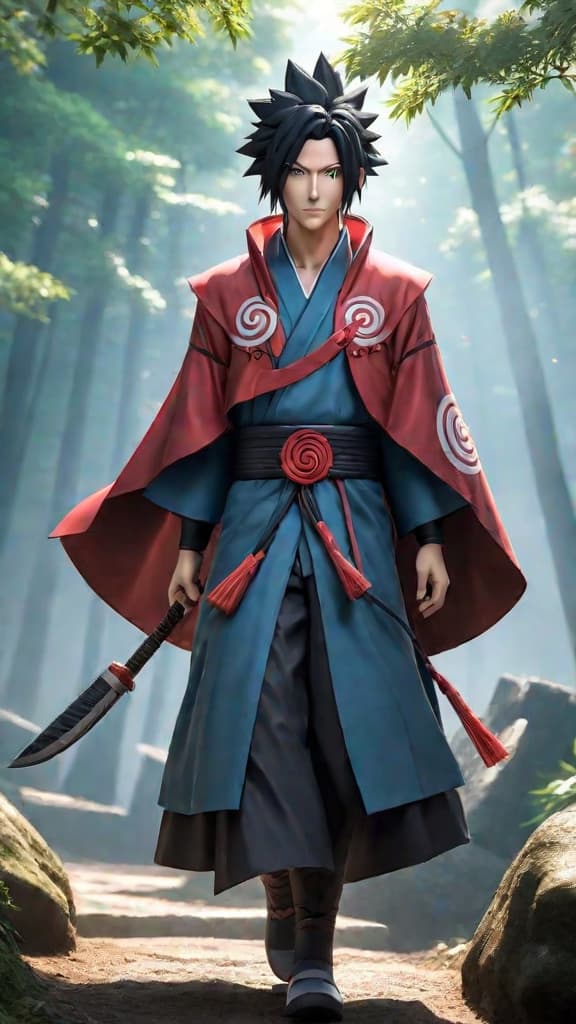  create an anime art of an ancient uchiha unlocking a power to rival the sage of six paths. hyperrealistic, full body, detailed clothing, highly detailed, cinematic lighting, stunningly beautiful, intricate, sharp focus, f/1. 8, 85mm, (centered image composition), (professionally color graded), ((bright soft diffused light)), volumetric fog, trending on instagram, trending on tumblr, HDR 4K, 8K