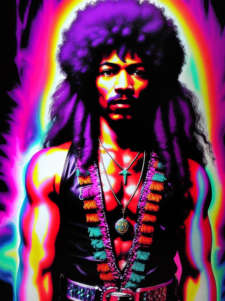  Psychedelic Portrait, Black light, Jimi Hendrix, afro, medium/full body