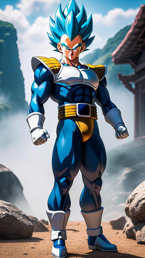  an anime art of vegeta from dragon ball unlocking a new super saiyan form beyond super saiyan blue. hyperrealistic, full body, detailed clothing, highly detailed, cinematic lighting, stunningly beautiful, intricate, sharp focus, f/1. 8, 85mm, (centered image composition), (professionally color graded), ((bright soft diffused light)), volumetric fog, trending on instagram, trending on tumblr, HDR 4K, 8K