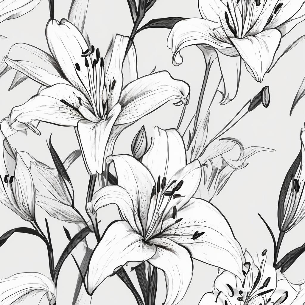  minimalist style sketching with short strokes, close up, lilium. contours. white background . simple, clean, uncluttered, modern, elegant