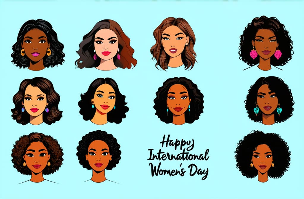  happy international women's day. different beauty. set of different female heads. different races and nationalities. colored hand drawn illustration ar 3:2 {prompt}, maximum details