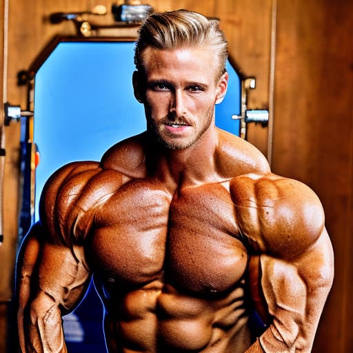 portrait+ style IFBB star bodybuilder queer blonde hunk dude face