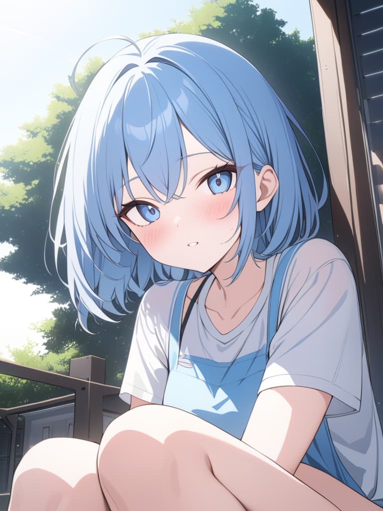  light blue hair, light blue, bob hair, fun, sunny, live, masterpiece, best quality,8k,ultra detailed,high resolution,an extremely delicate and beautiful,hyper detail