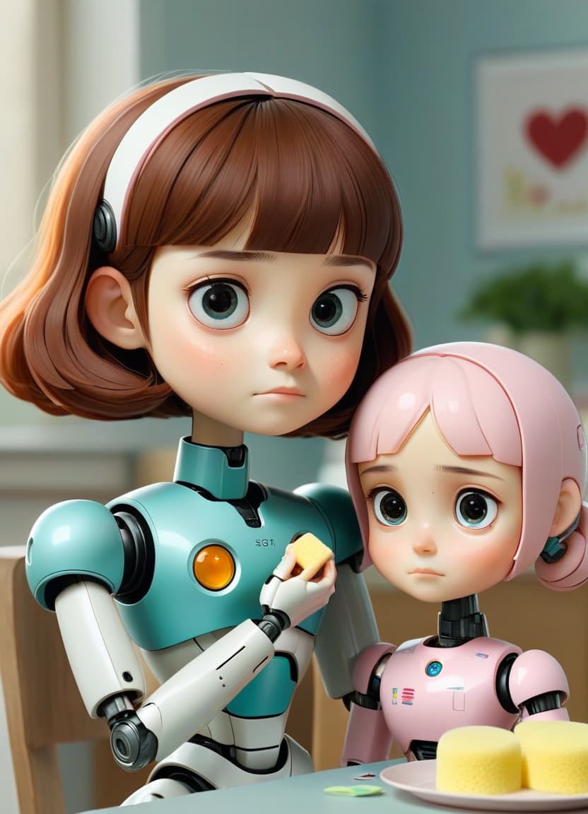  love . cute sisters ing robot s. the cheeks are plump. sponges are plump.