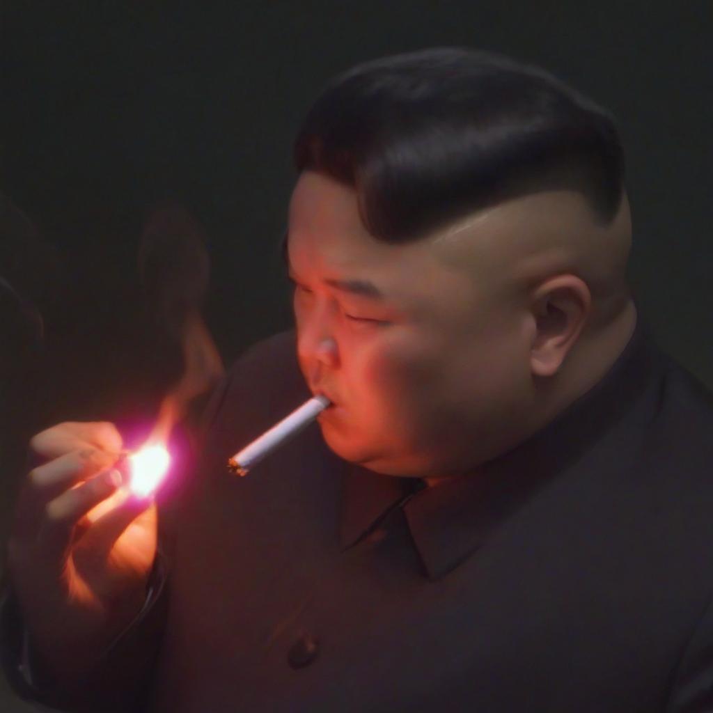  a man lighting a cigarette with a lighter, kim jong un, pog, 2024, having a snack, classified photo, low res, despicable, 3am, kingpin, neuromancy, the undefeatable, file photo, mad