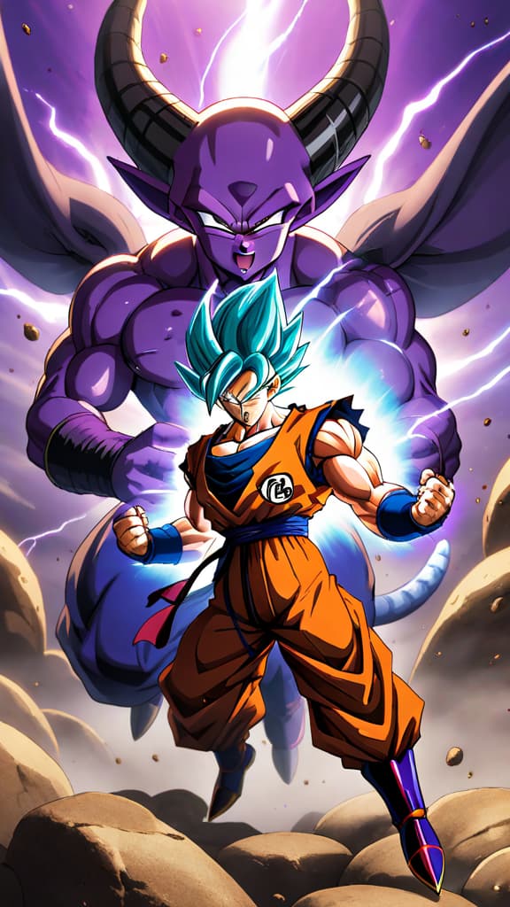  anime art, dragon ball z fighters in their ultimate forms struggling against beerus, god of destruction, overwhelming power hyperrealistic, full body, detailed clothing, highly detailed, cinematic lighting, stunningly beautiful, intricate, sharp focus, f/1. 8, 85mm, (centered image composition), (professionally color graded), ((bright soft diffused light)), volumetric fog, trending on instagram, trending on tumblr, HDR 4K, 8K