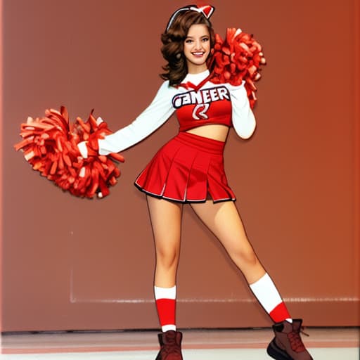   old Cheer leader in a red with brown hair full body picture