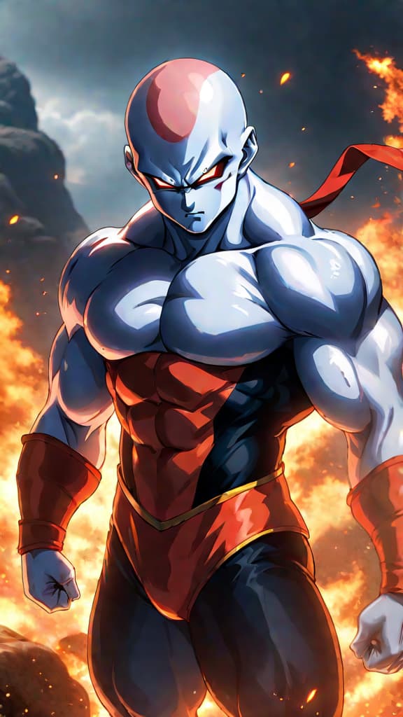  anime art of jiren from dragon ball, isolated after losing comrades and driven by the quest for power. hyperrealistic, full body, detailed clothing, highly detailed, cinematic lighting, stunningly beautiful, intricate, sharp focus, f/1. 8, 85mm, (centered image composition), (professionally color graded), ((bright soft diffused light)), volumetric fog, trending on instagram, trending on tumblr, HDR 4K, 8K