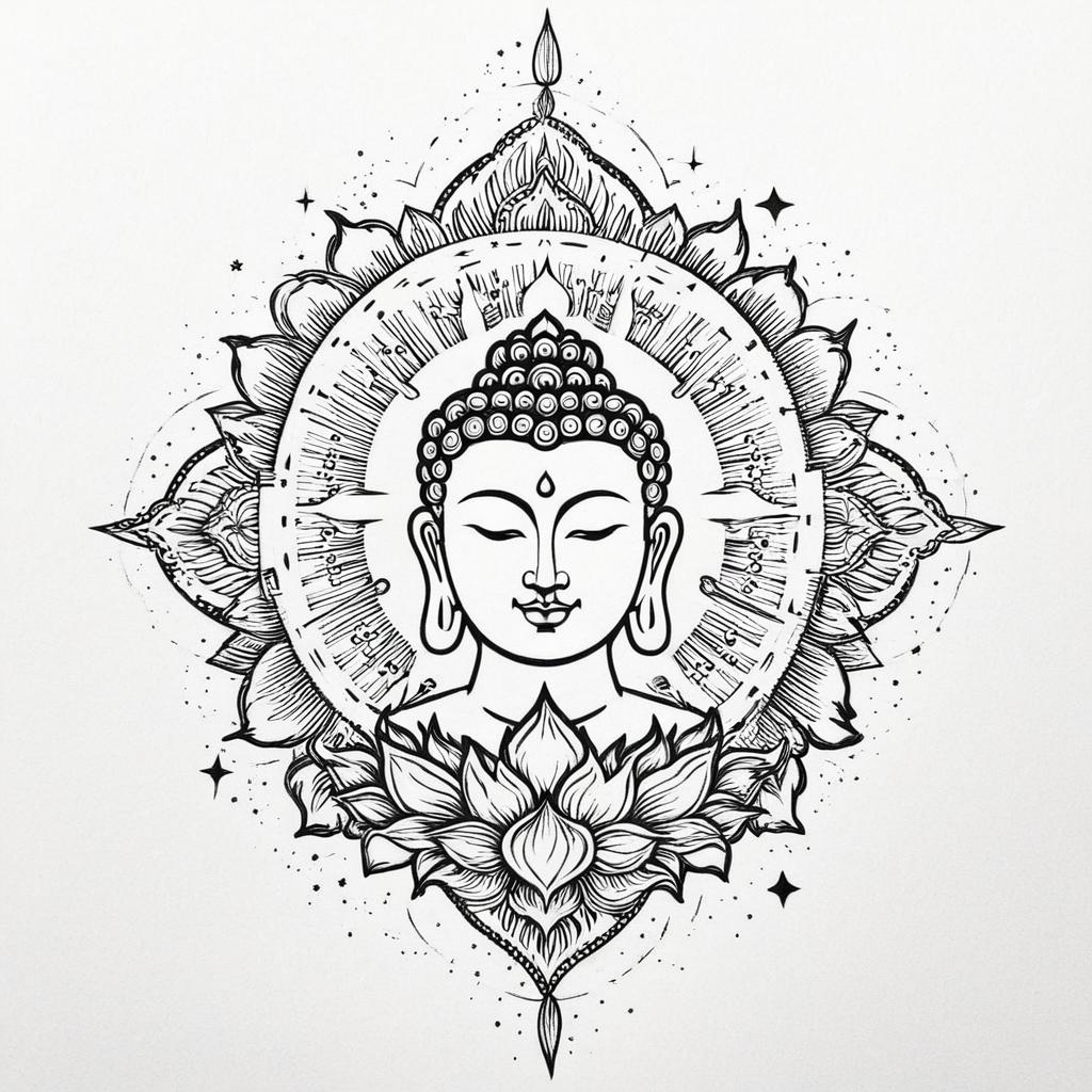  buddha, sun, stars,(tattoo), tattoo design