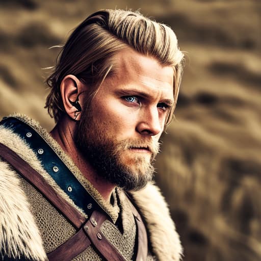 portrait+ style Viking actor blonde hunk dude face