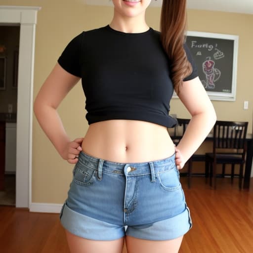  Sweetie big ponytail in jeans shorts showing off her 