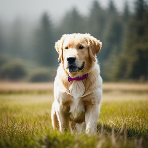  golden retriever Apply the Following Styles Cinematic hyperrealistic, full body, detailed clothing, highly detailed, cinematic lighting, stunningly beautiful, intricate, sharp focus, f/1. 8, 85mm, (centered image composition), (professionally color graded), ((bright soft diffused light)), volumetric fog, trending on instagram, trending on tumblr, HDR 4K, 8K