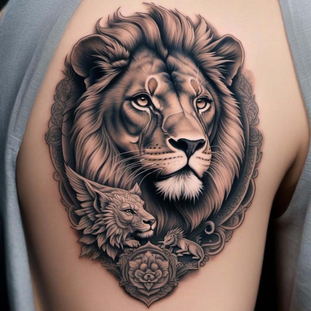  Tattoo of a lion surrounded by a dragon