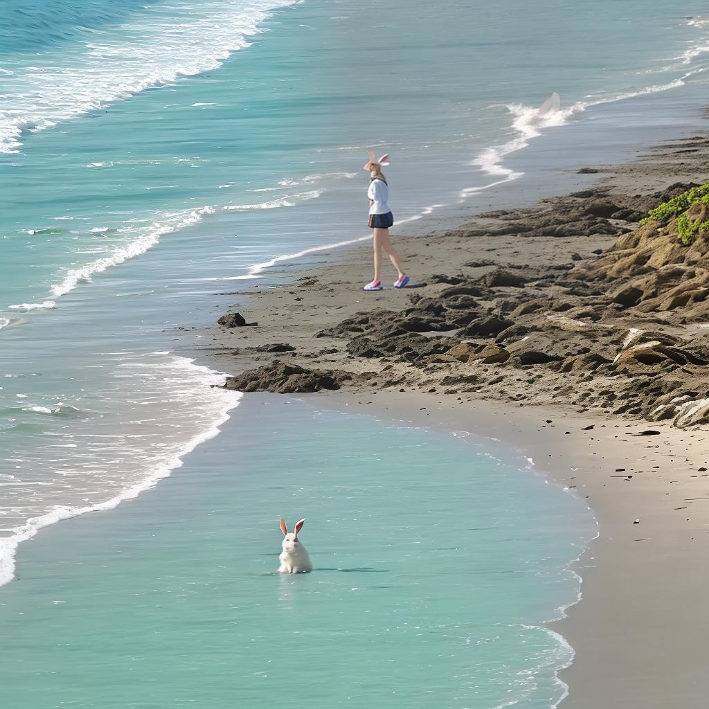  A rabbit on the beach, long legs