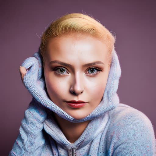 portrait+ style Russian queer TV actress blonde female face