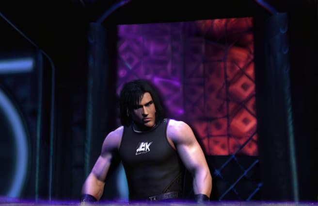  wwe2k24 dante inferno black skin butch cut hairstyle , villain photo realistic, highly intricate and detailed, masterpiece, ultra high res,photography,8k resolution