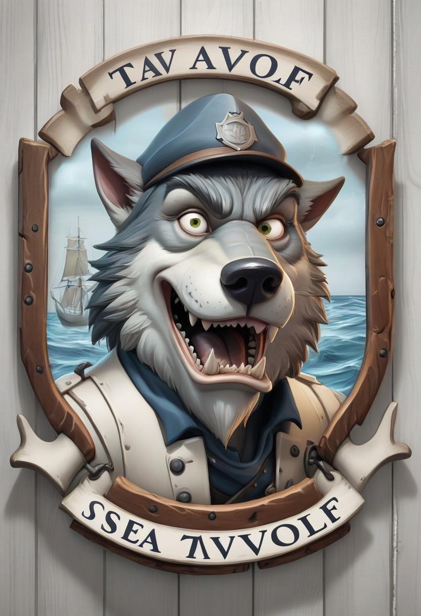  sign for the tavern "sea wolf". white background.