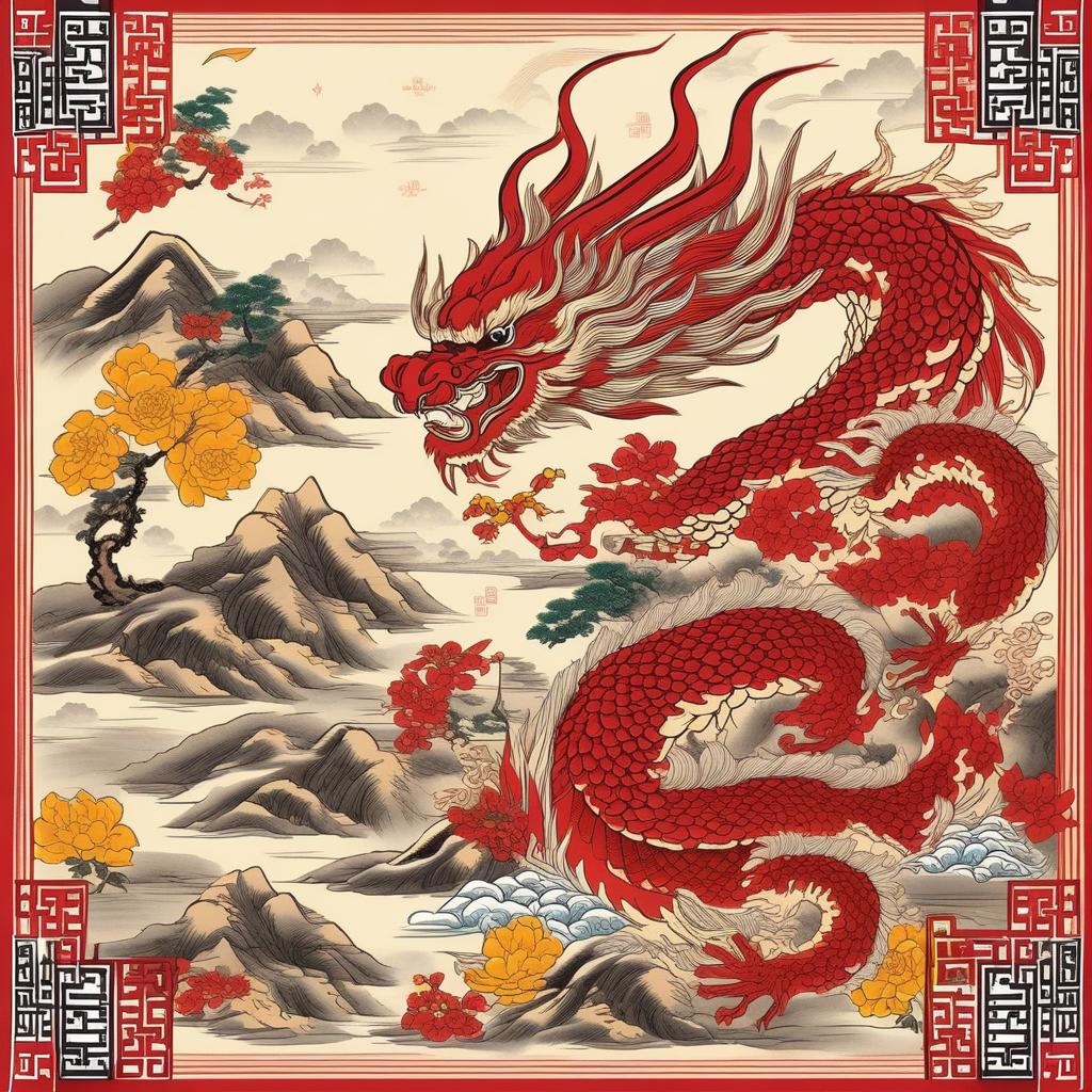  masterpiece, best quality, produce a 750*420 advertisement picture with traditional Chinese medicine style, red and yellow, combined with dragon and phoenix design