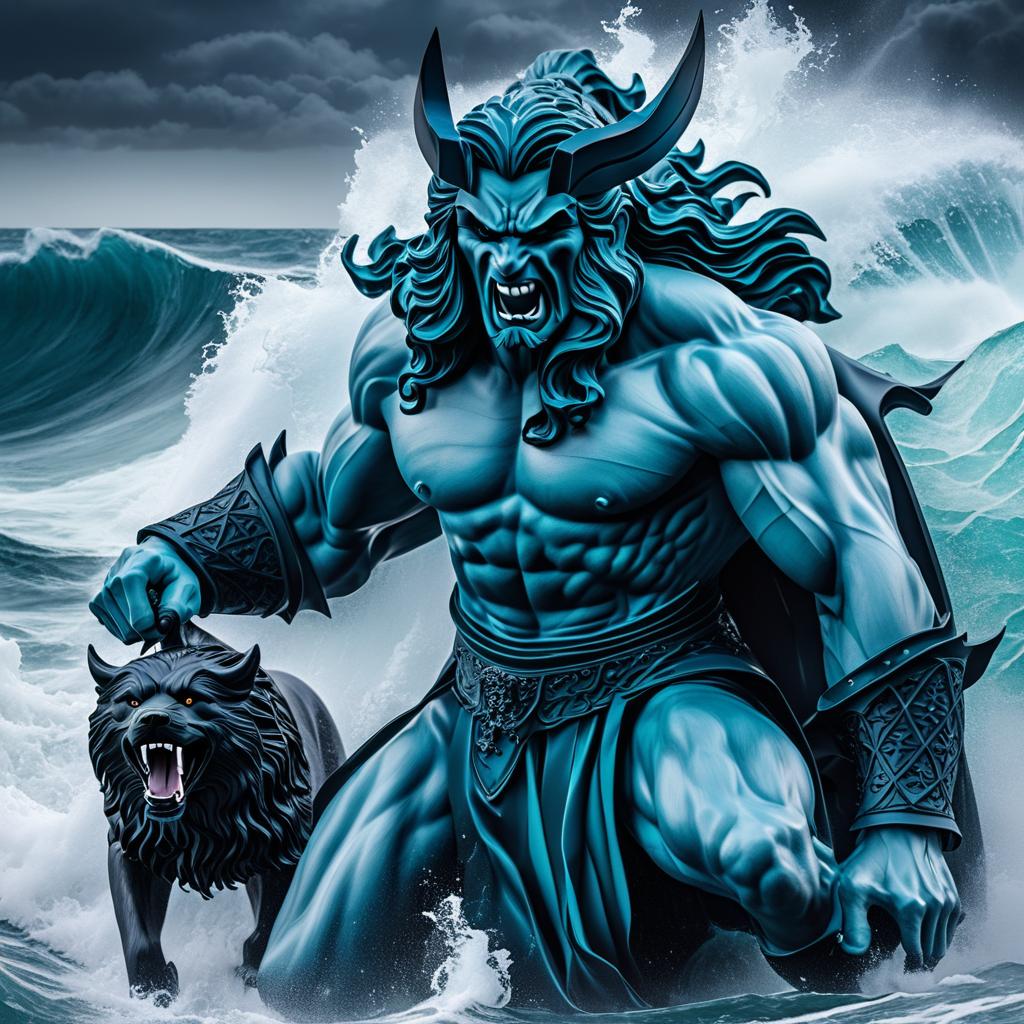  the greek god hades with cerberus by a stormy sea photo realistic, highly intricate and detailed, masterpiece, ultra high res,photography,8k resolution