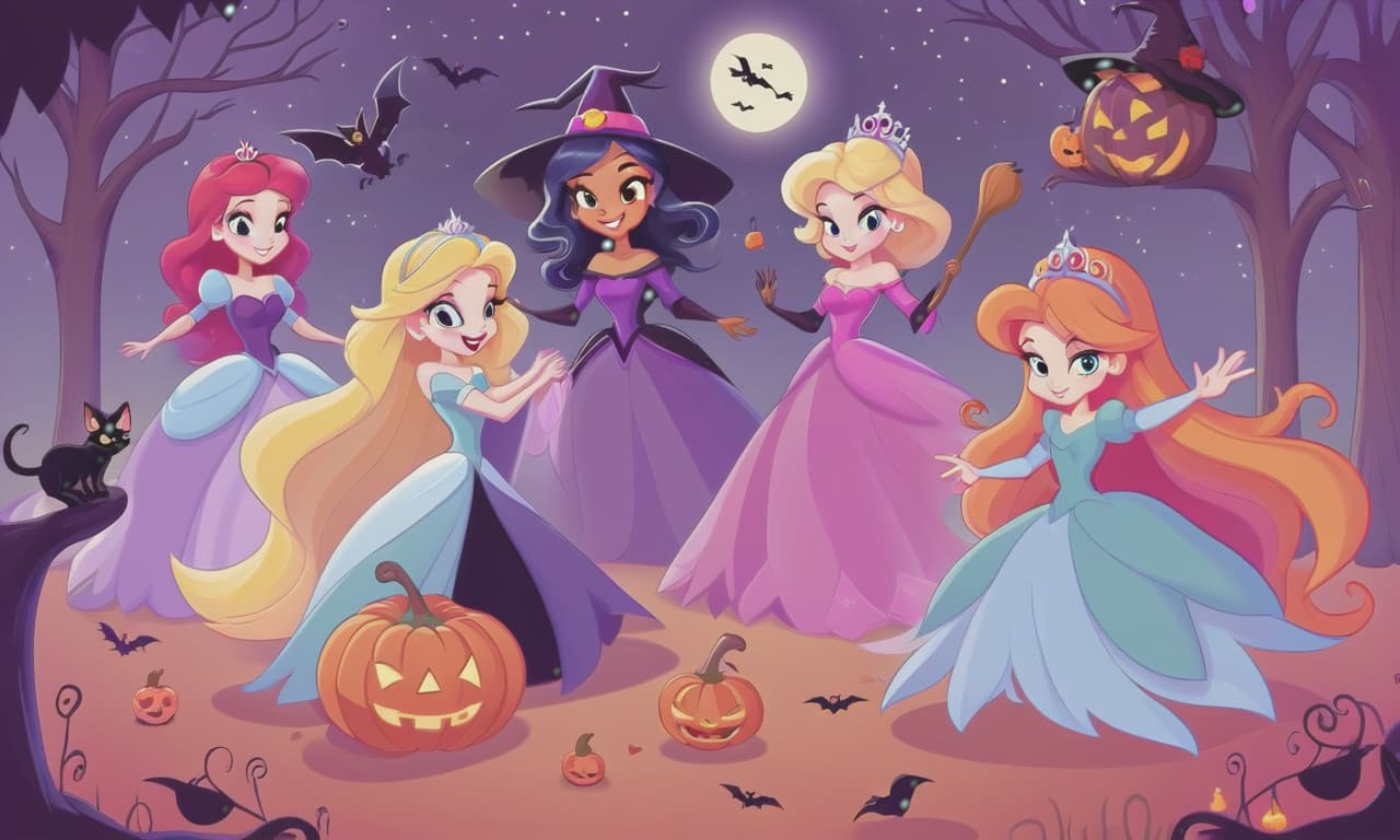  cartoon princesses playing with witches