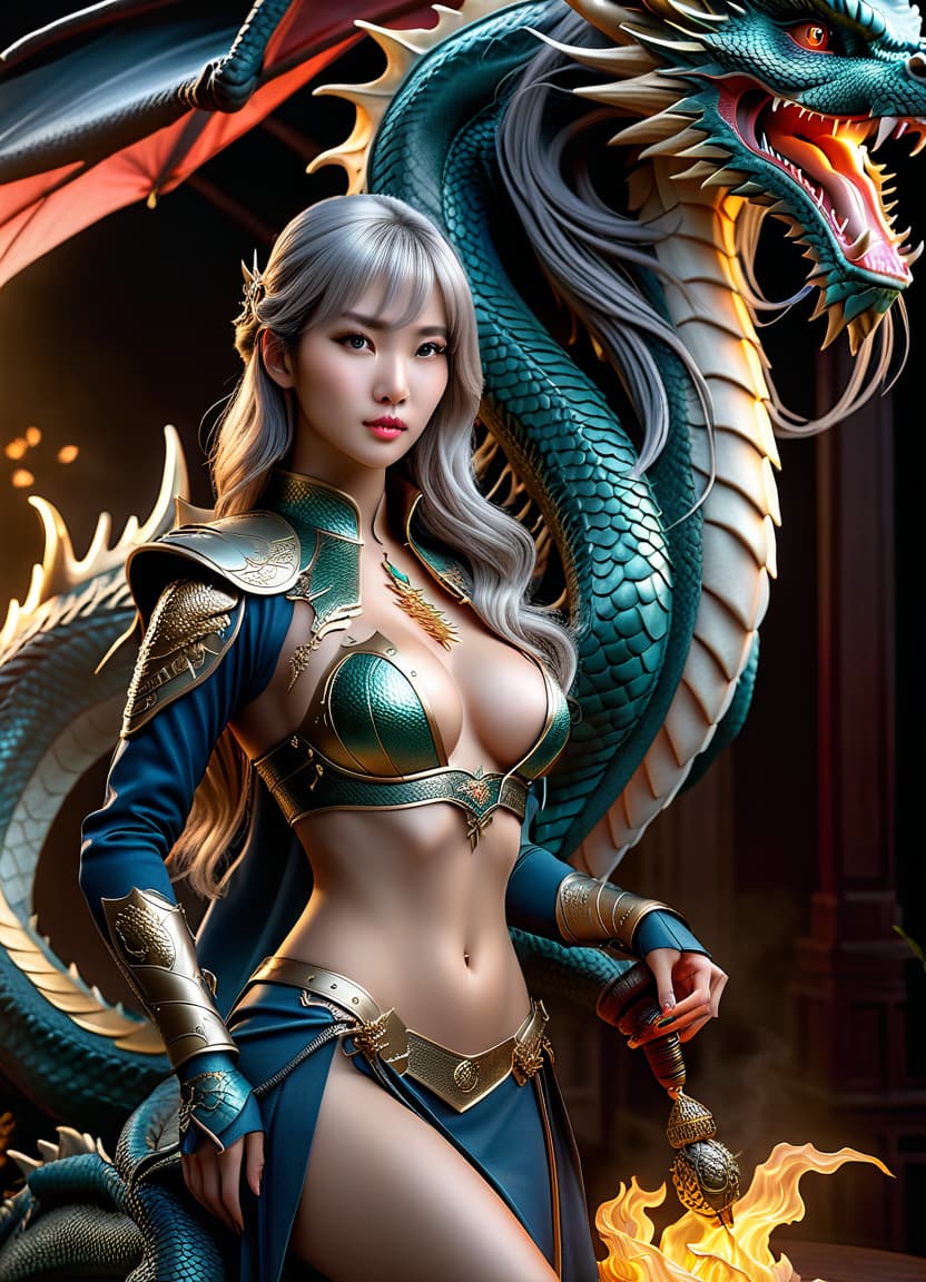  hyperrealistic art girl and dragon . extremely high resolution details, photographic, realism pushed to extreme, fine texture, incredibly lifelike, perfecteyes, hkmagic hyperrealistic, full body, detailed clothing, highly detailed, cinematic lighting, stunningly beautiful, intricate, sharp focus, f/1. 8, 85mm, (centered image composition), (professionally color graded), ((bright soft diffused light)), volumetric fog, trending on instagram, trending on tumblr, HDR 4K, 8K