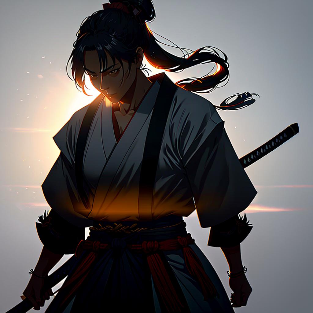  a samurai with a ponytail and a wooden sword, in the comedic and exaggerated style of hideaki sorachi, with detailed costumes and humorous expressions. hyperrealistic, full body, detailed clothing, highly detailed, cinematic lighting, stunningly beautiful, intricate, sharp focus, f/1. 8, 85mm, (centered image composition), (professionally color graded), ((bright soft diffused light)), volumetric fog, trending on instagram, trending on tumblr, HDR 4K, 8K