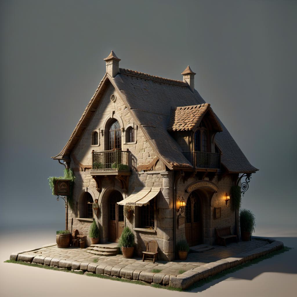  professional 3d model romanesque style, tavern, old man's shop . octane render, highly detailed, volumetric, dramatic lighting, civitai, oil painting