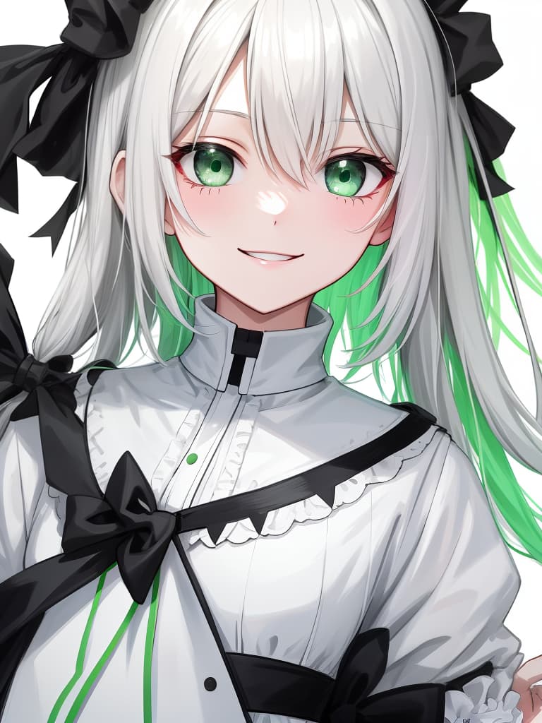  absurdres,highres,breakgirl,monochrome,green only eyes is colored,detailed eyes,monochrome clothing,white background,smilebreak<lora:animeoutline:0.6>